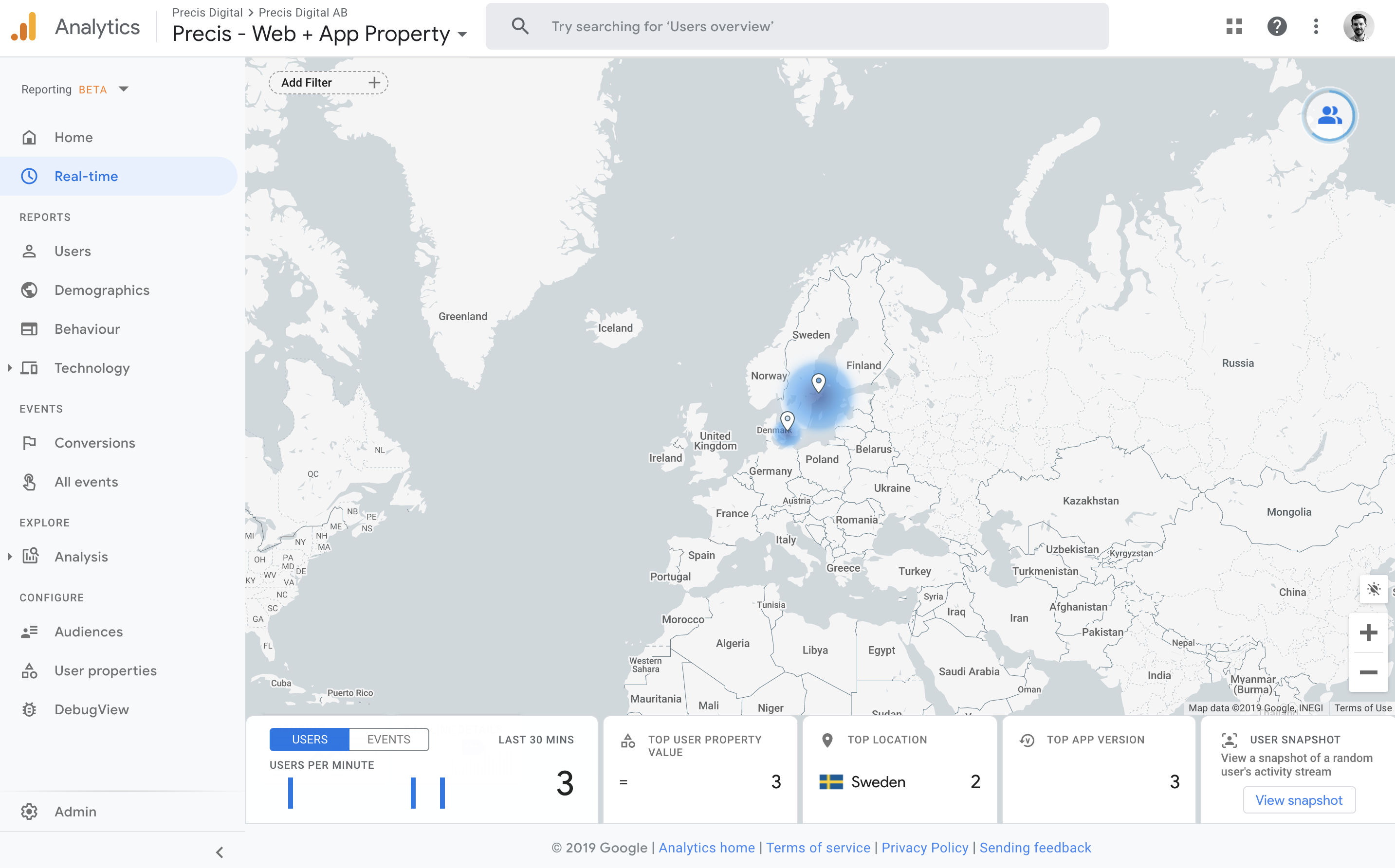 web and app properties google analytics map